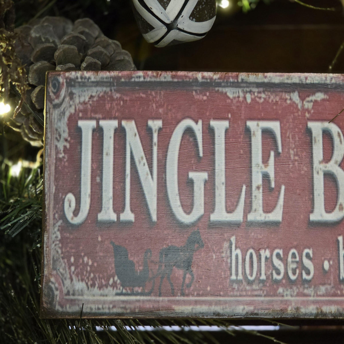 Handmade Jingle Bell Barn Sign | Rustic Farmhouse Holiday Decor (13x5)