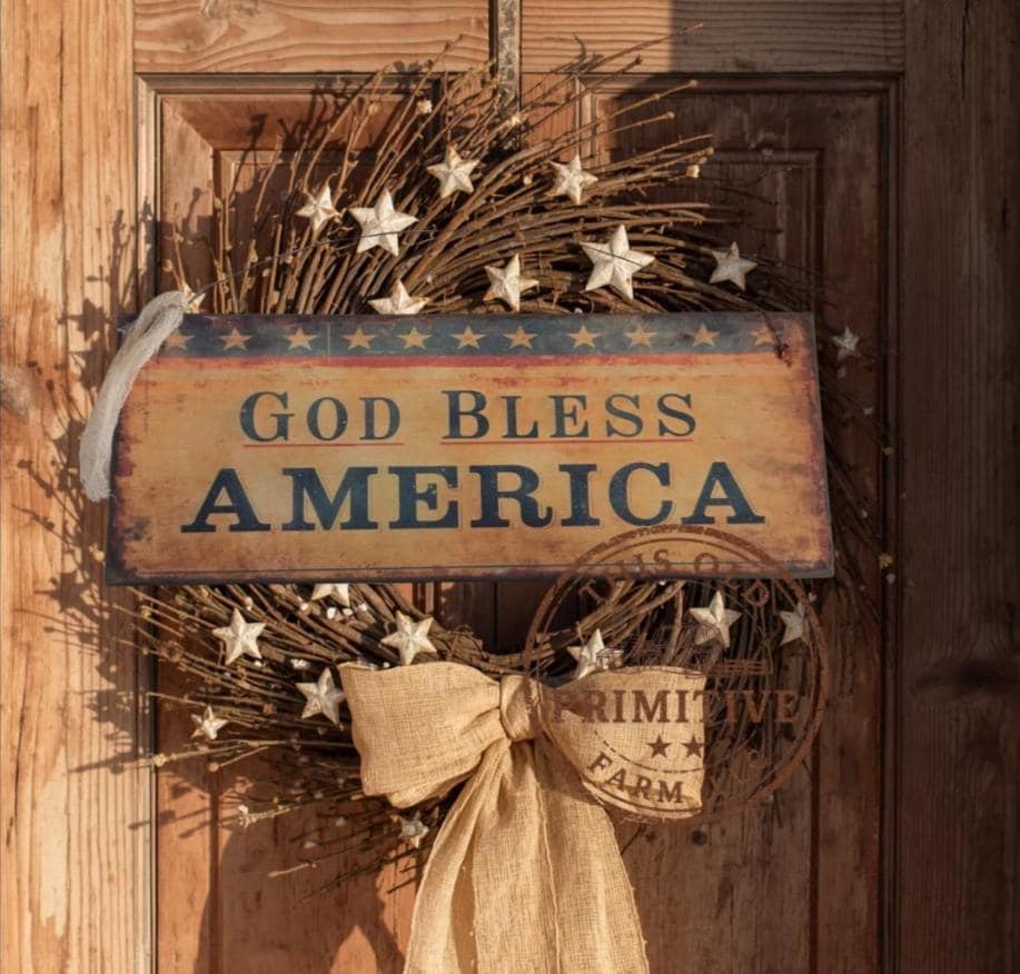 Primitive God Bless America Sign – Rustic Farmhouse Americana Decor – Folk Art Patriotic Sign