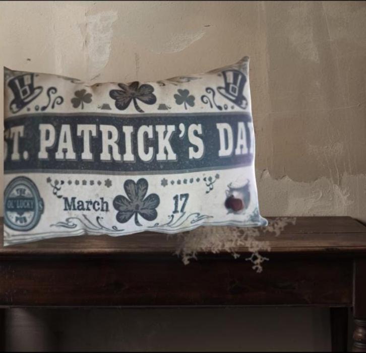 Primitive St. Patrick’s Throw Pillow – Limited Edition Rustic Spring Decor – Irish Farmhouse Accent