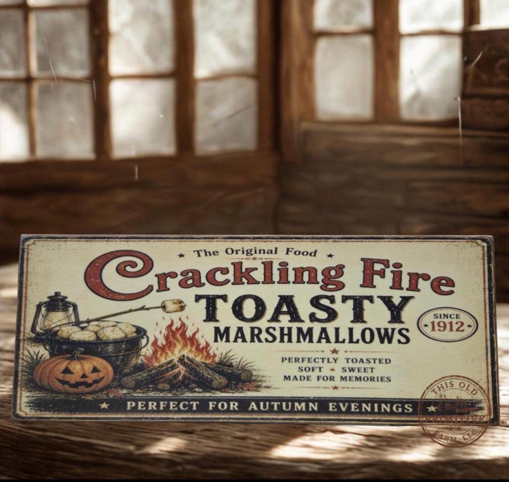 Crackling Fire Toasty Marshmallows Halloween Sign | Primitive Folk Art Wood Decor