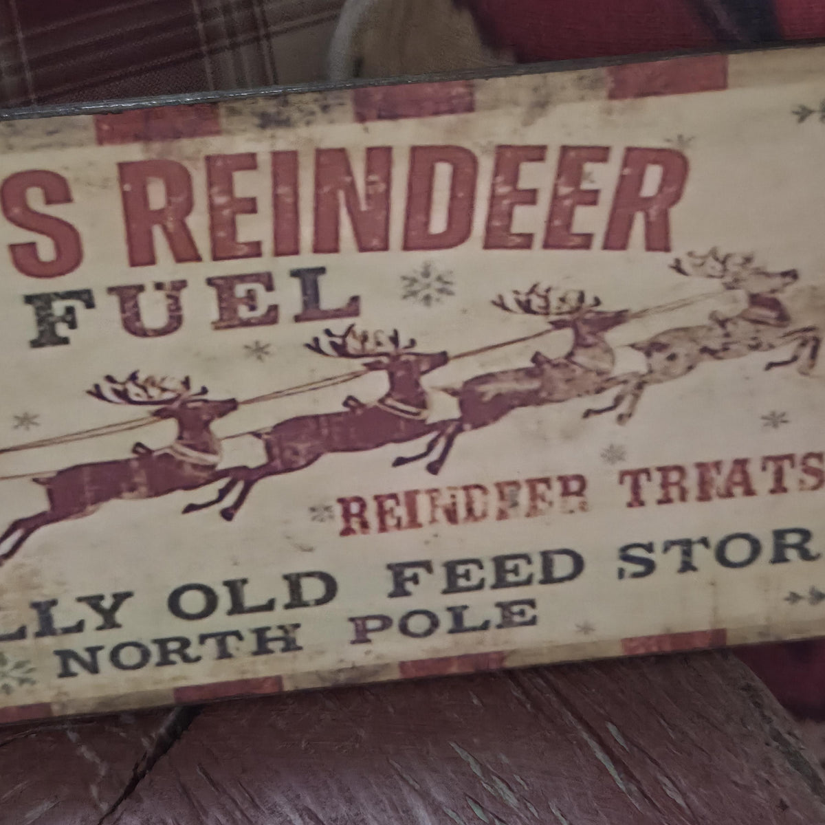 Handmade Santa's Reindeer Fuel Wood Sign | Rustic Farmhouse Christmas Decor (13x5")