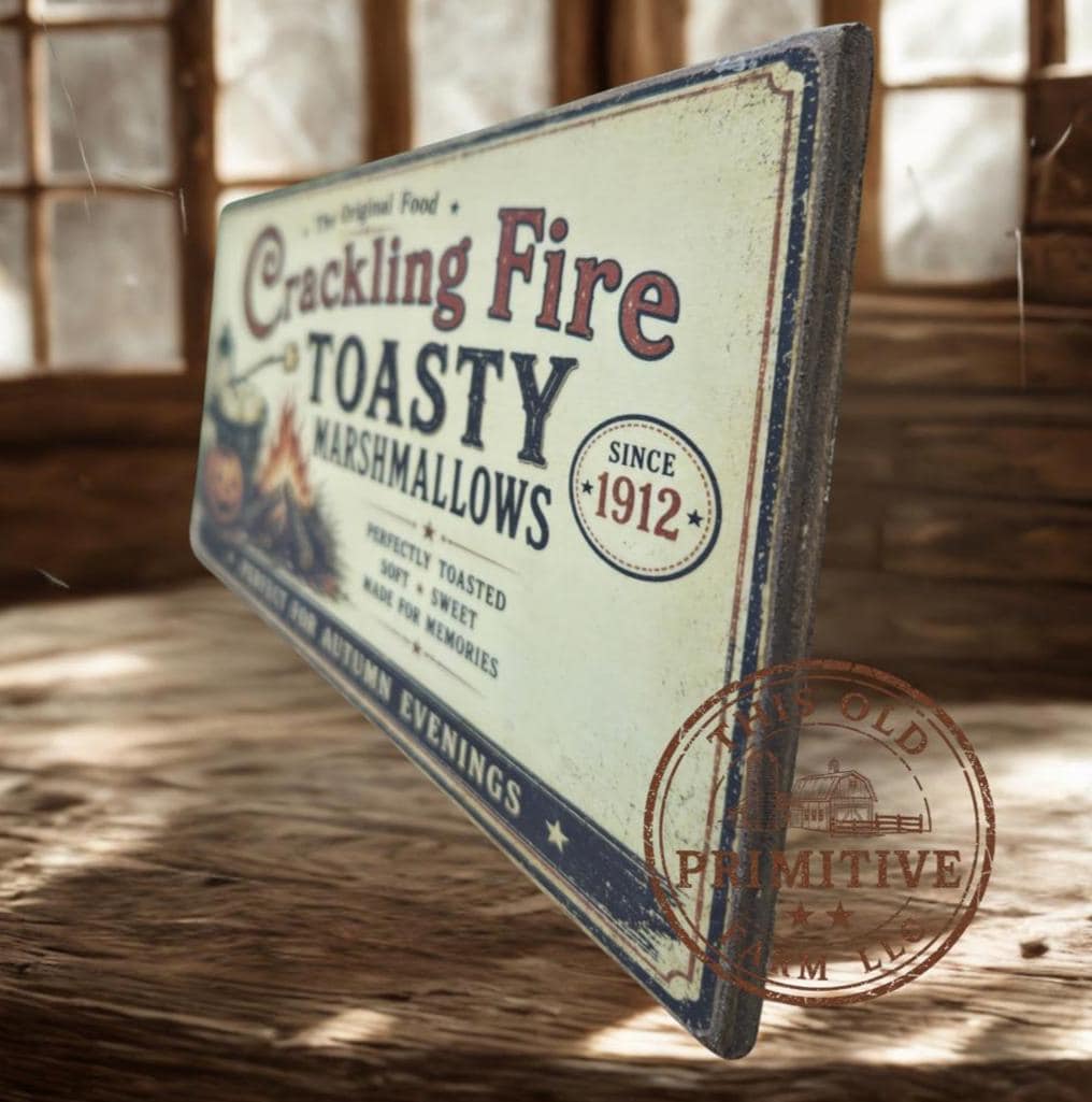 Crackling Fire Toasty Marshmallows Halloween Sign | Primitive Folk Art Wood Decor