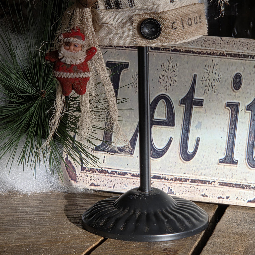 Handmade Farmhouse Santa Hat – Black Cream Duck Cloth, Primitive Christmas Décor