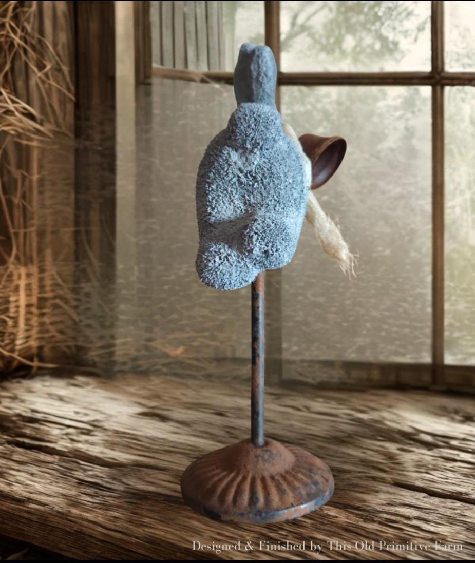Primitive Farmhouse Bunny Decor – Faux Plaster Stone Finish – Rustic Spring Easter Rabbit – Vintage Inspired Shelf Accent