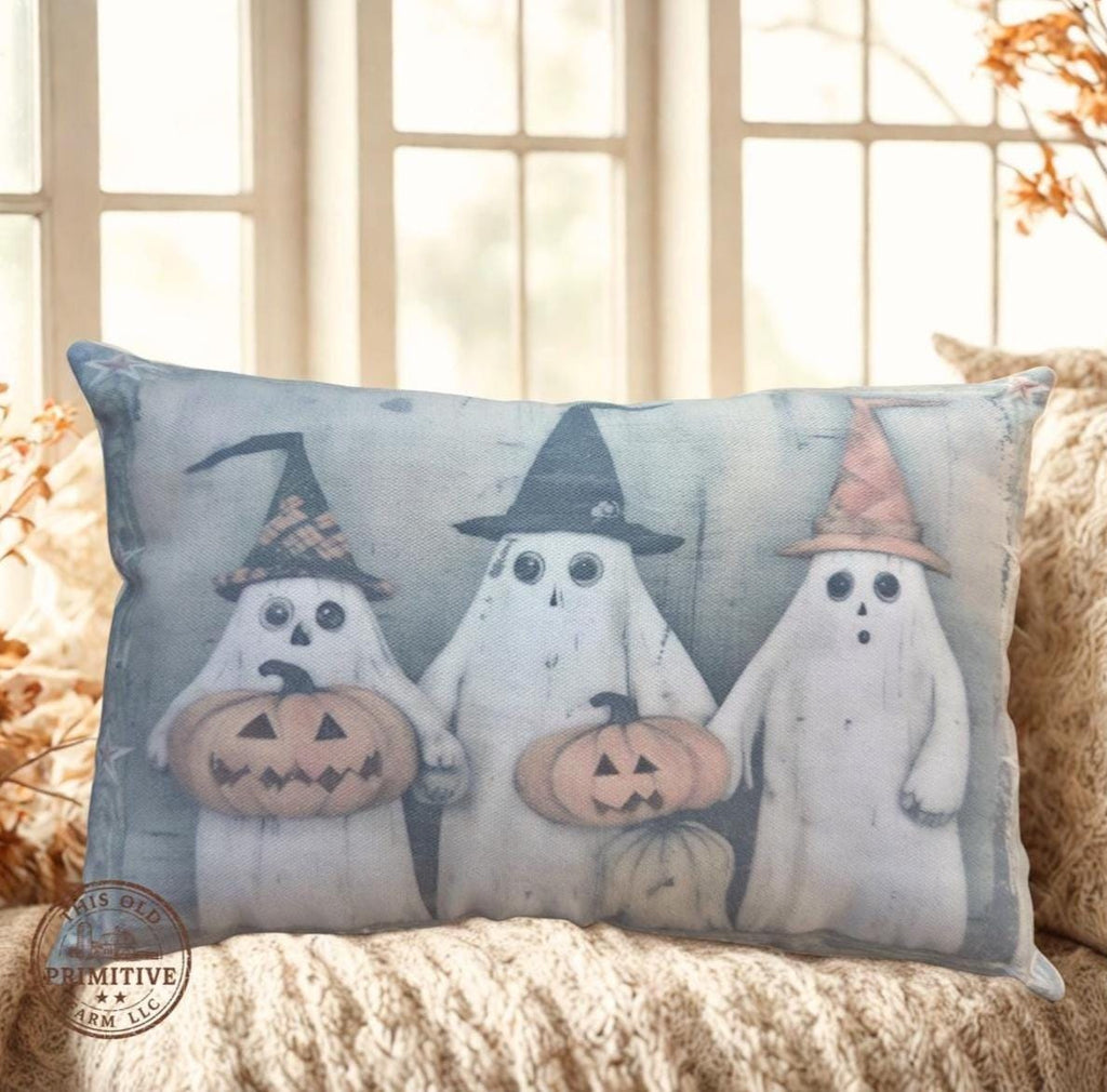 Vintage Halloween Ghost Pillow | Primitive Farmhouse Accent Shelf Sitter