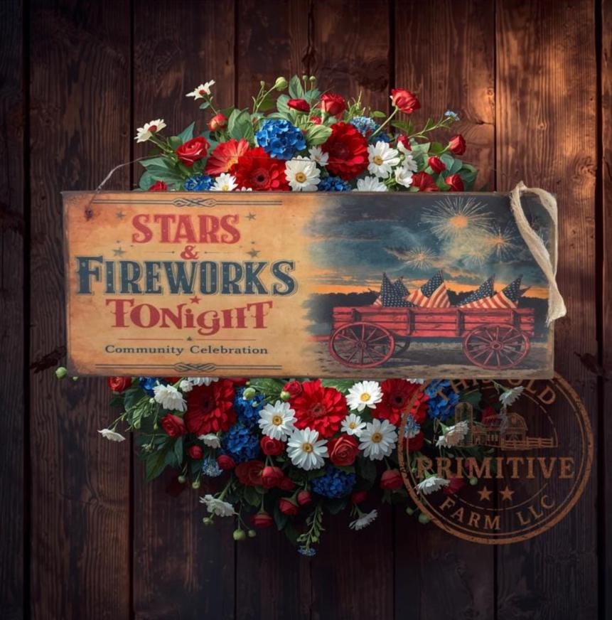 Primitive Stars and Fireworks Tonight Sign – Rustic Farmhouse Americana Decor – Folk Art Patriotic Sign