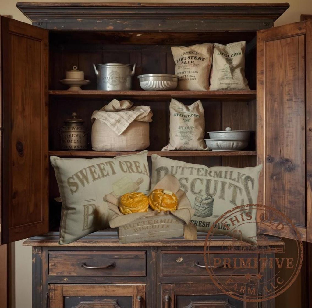 Primitive Faux Biscuit Crate Display: Hand-Sculpted Buttermilk Biscuits with Butter, Rustic Farmhouse Kitchen Decor