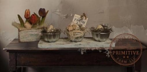 Primitive Farm Fresh Eggs Mercantile Pantry Display | Rustic Egg Bowl Shelf Sitter | Distressed Farmhouse Spring Easter Decor