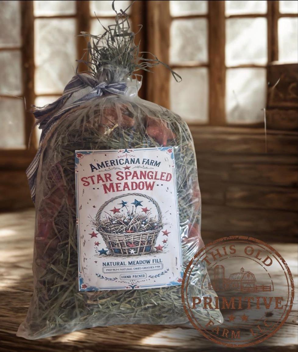Americana Meadow Grass Sack | Primitive Patriotic Decor, Star Accents
