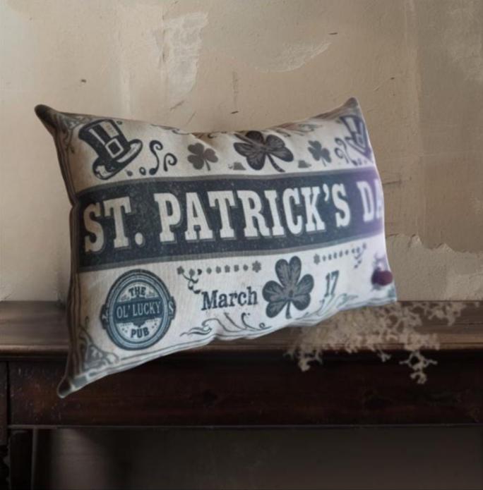 Primitive St. Patrick’s Throw Pillow – Limited Edition Rustic Spring Decor – Irish Farmhouse Accent