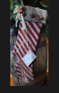Primitive Knit Christmas Stocking: Grunged, Rusty Bells, Cinnamon Scented, Santa Claus Tag