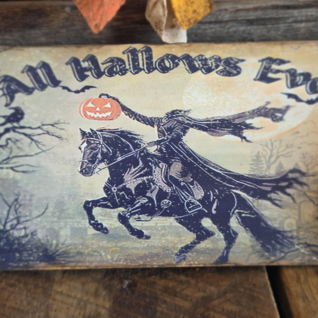 Primitive Halloween All Hallows Eve Sign | Folk Art Wood Decor (13" x 5")