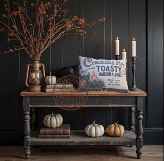 Crackling Fire Toasty Marshmallows Pillow | Vintage Mercantile Autumn Decor