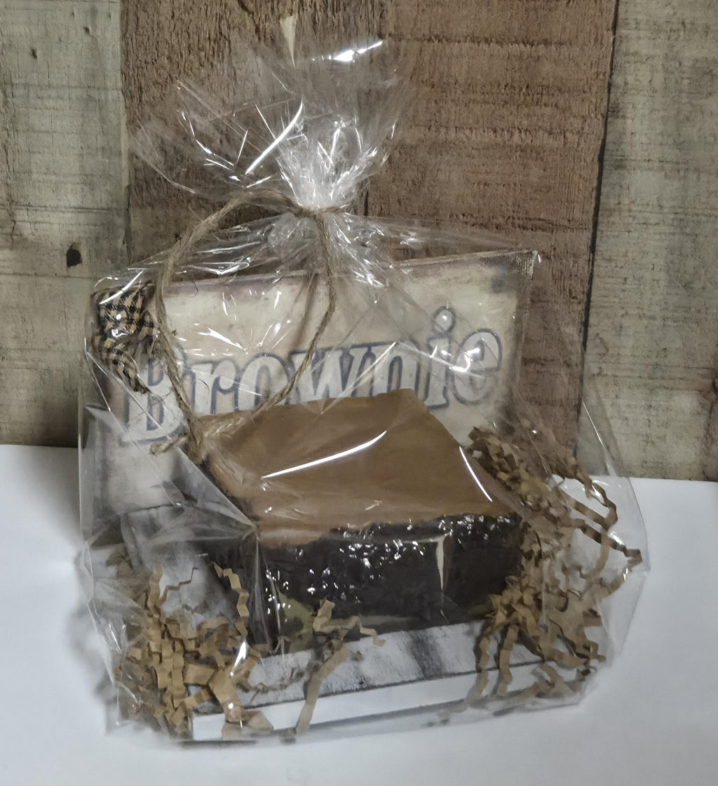 Primitive Faux Brownie Decor Set | Rustic Bakery Shelf Sitter, Farmhouse Kitchen Accent