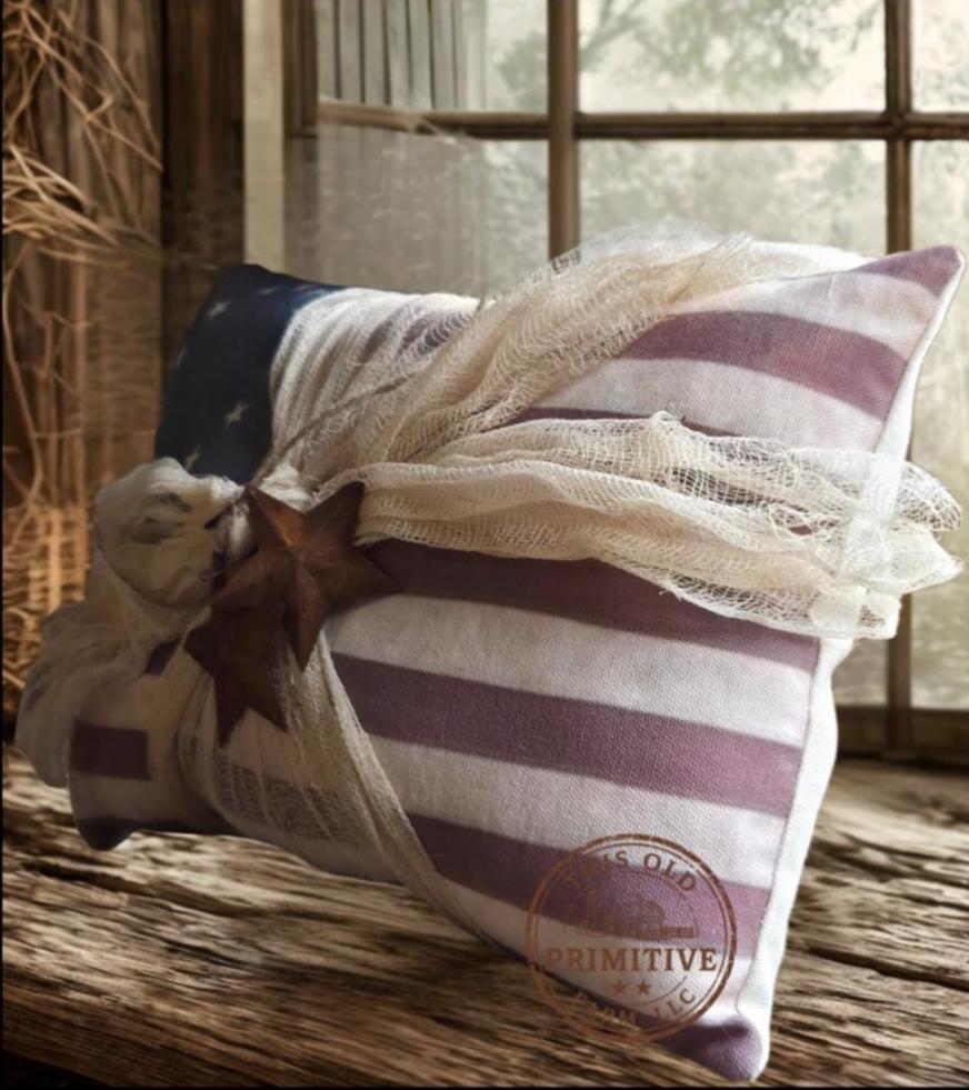Primitive Betsy Ross Flag Pillow | 13 Star Americana Decor, Colonial Farmhouse Accent
