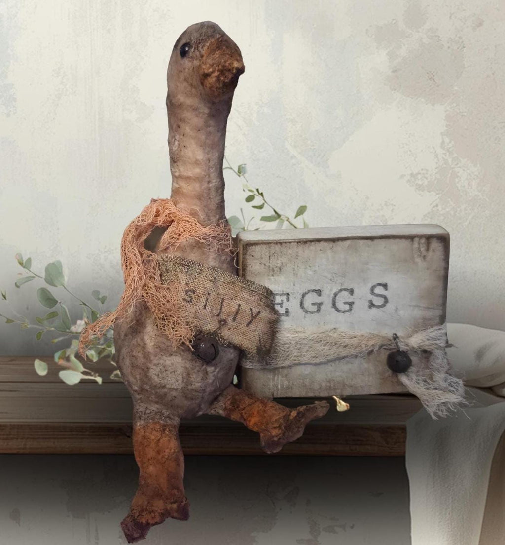 Primitive Farmhouse Goose Shelf Sitter | Rustic Spring Easter Decor, Hand-Stamped EGGS Wood Block