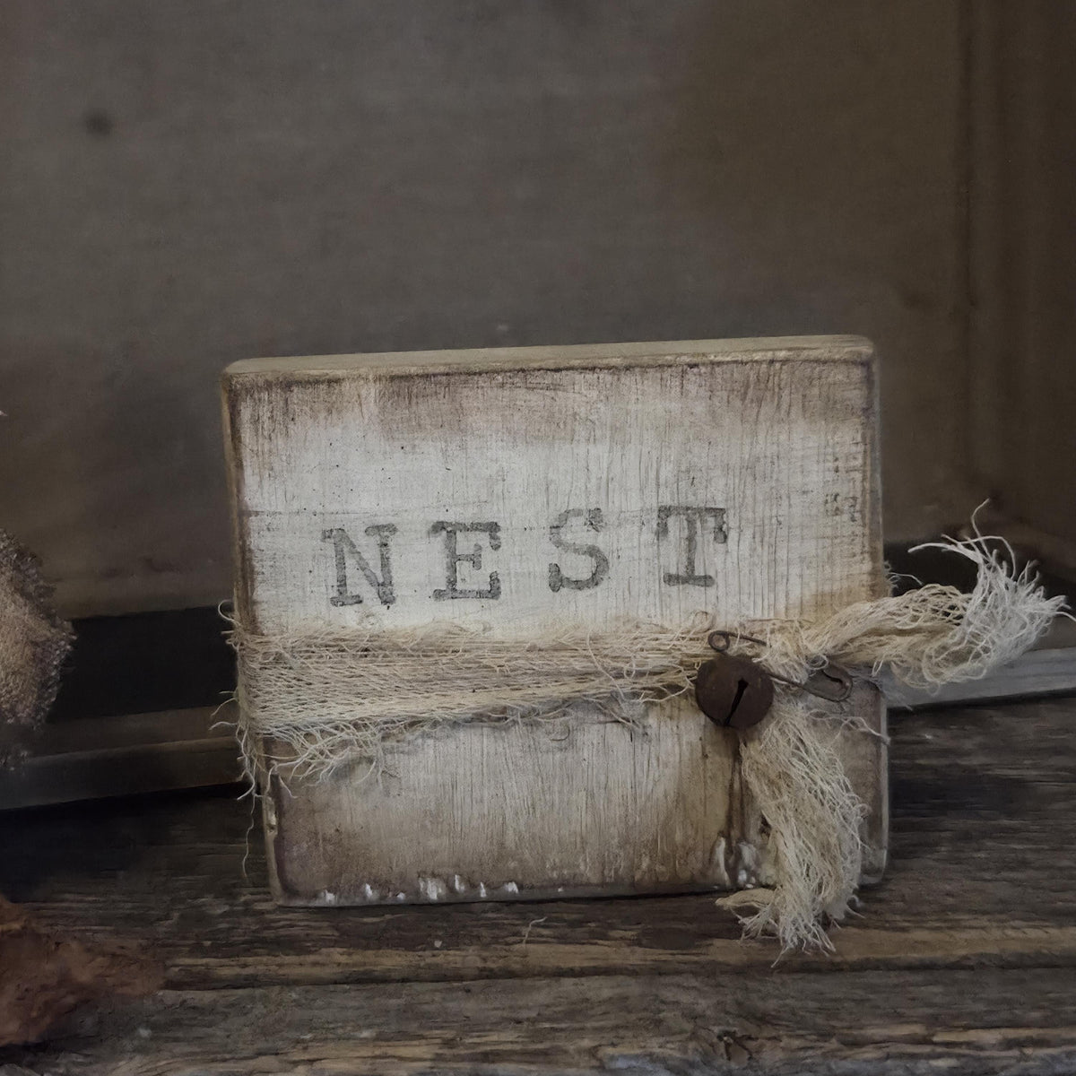 Primitive Farmhouse Goose Shelf Sitter | Rustic Spring Easter Decor, Hand-Stamped NEST Wood Block