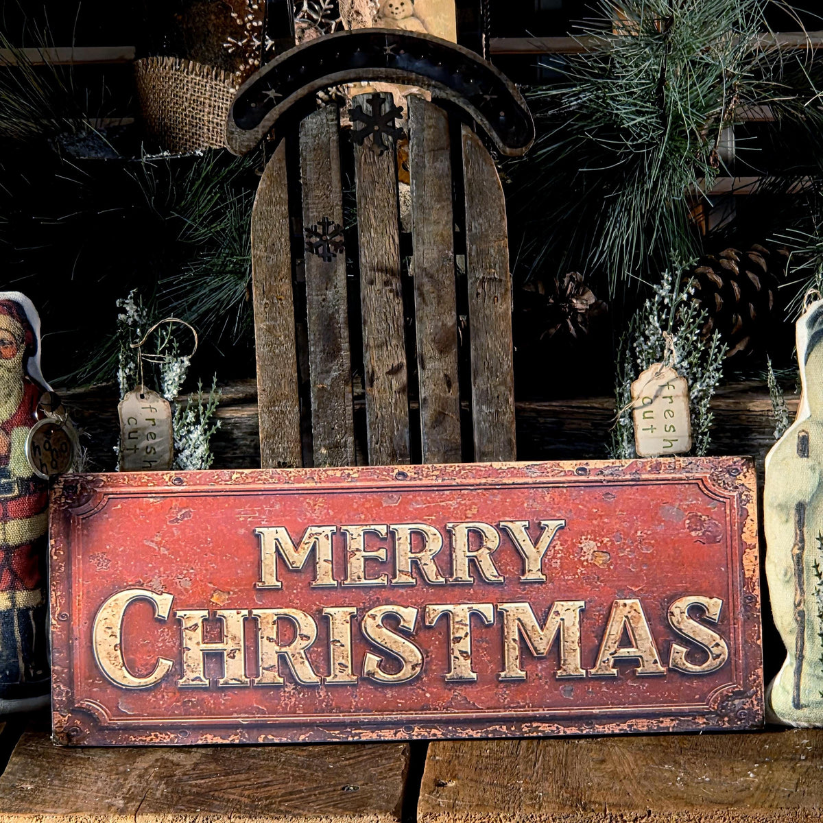 Merry Christmas Wood Sign | Rustic Farmhouse Holiday Decor (13x5")