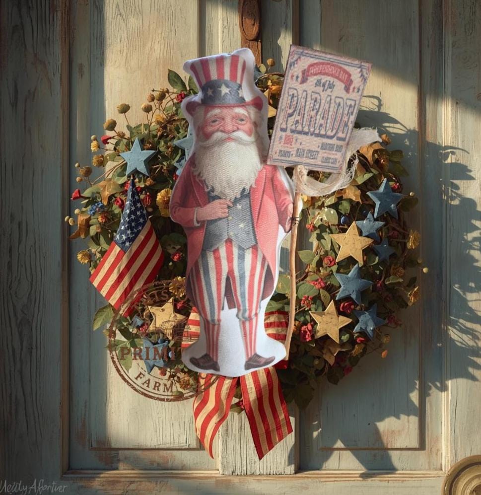 Uncle Sam Shelf Sitter Pillow | Primitive Americana Parade Decor, Rustic Farmhouse 4th of July