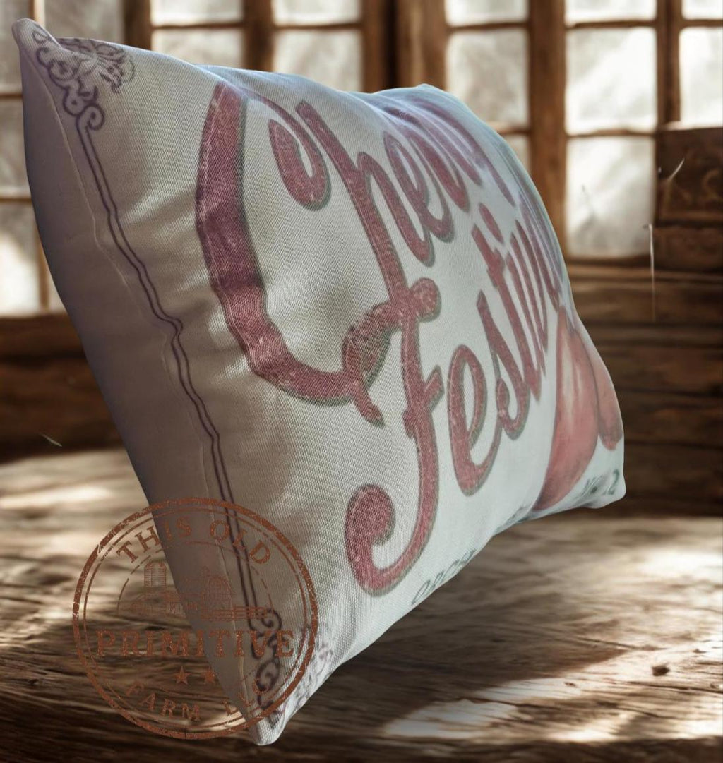 Cherry Festival Pillow | Primitive Farmhouse Feedsack Decor (12x17)