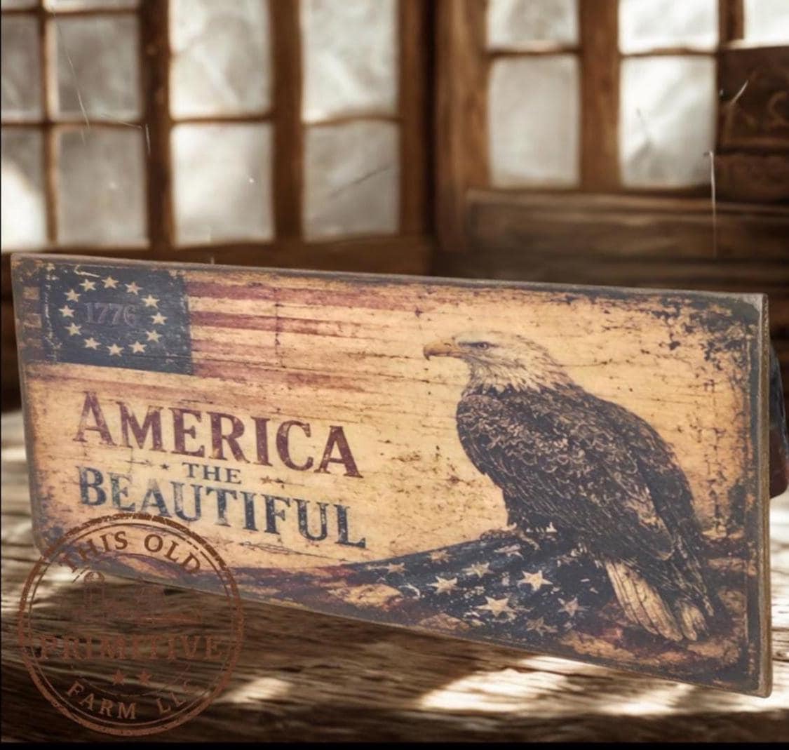 Primitive America the Eagle Flag Sign – Rustic Farmhouse Americana Decor