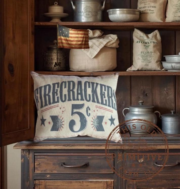 Firecrackers 5 Cents Pillow | Americana Farmhouse July 4th Decor