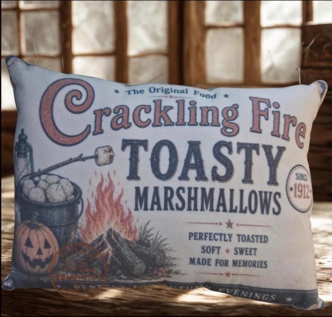 Crackling Fire Toasty Marshmallows Pillow | Vintage Mercantile Autumn Decor