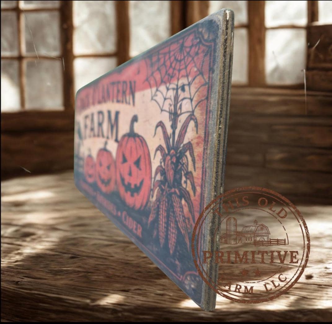 Jack O Lantern Farm Halloween Sign | Rustic Folk Art Wood Decor (13 x 5)