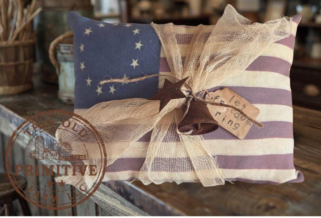 Primitive Americana 13 Star Pillow | Tuck Shelf Sitter, Rustic Farmhouse Decor