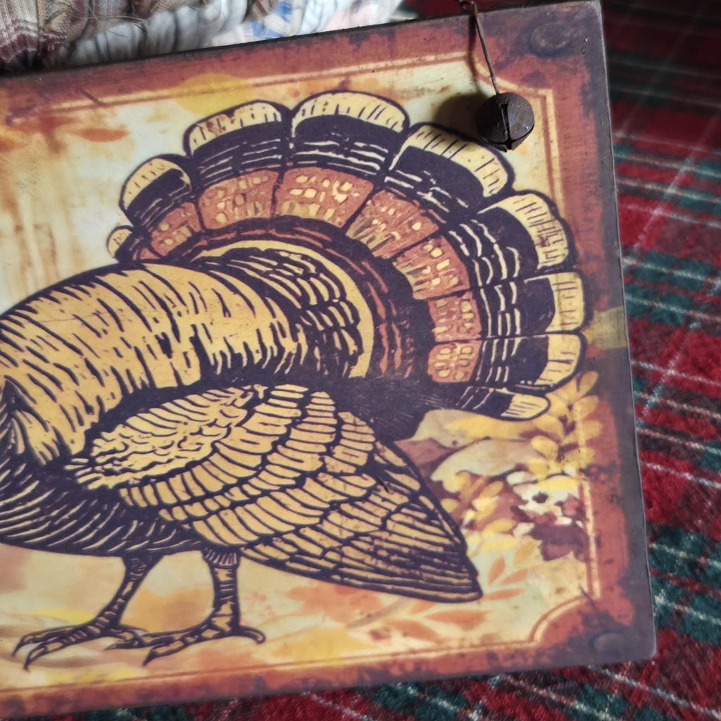 Handmade Thanksgiving Wood Sign | Rustic Farmhouse Turkey Artwork (13x5")