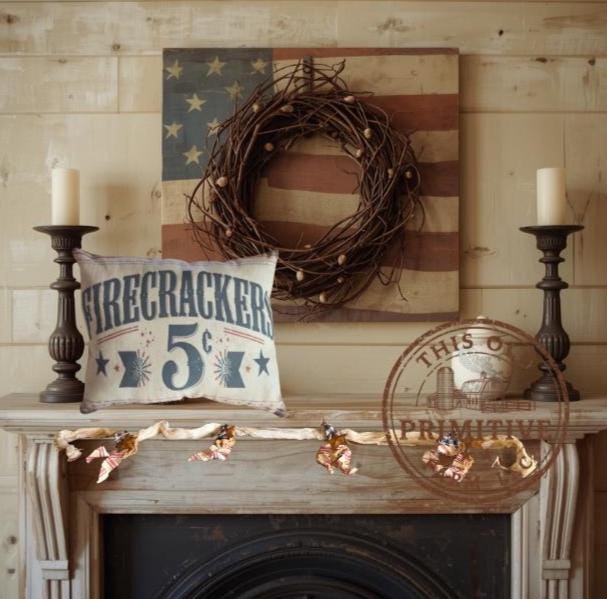 Firecrackers 5 Cents Pillow | Americana Farmhouse July 4th Decor