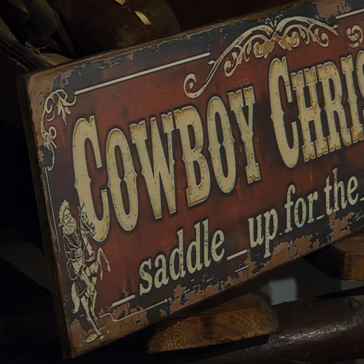 Handmade Cowboy Christmas Wood Sign | Rustic Western Holiday Decor (13x5)
