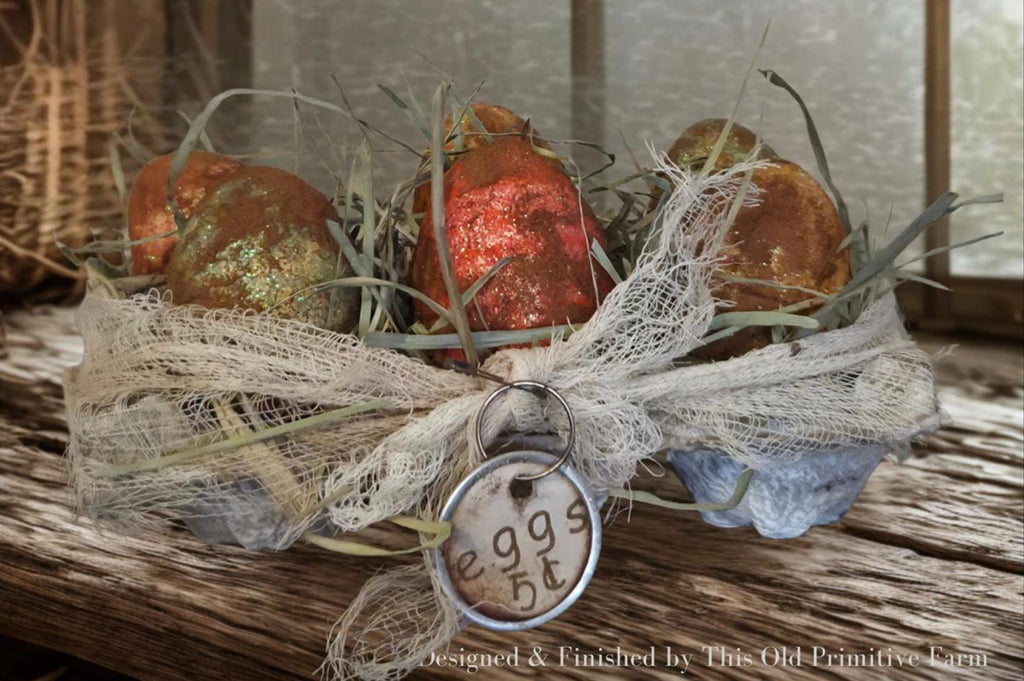 Primitive Easter Egg Carton Decor | Cinnamon Grunged Eggs | Rustic Farmhouse Spring Accent