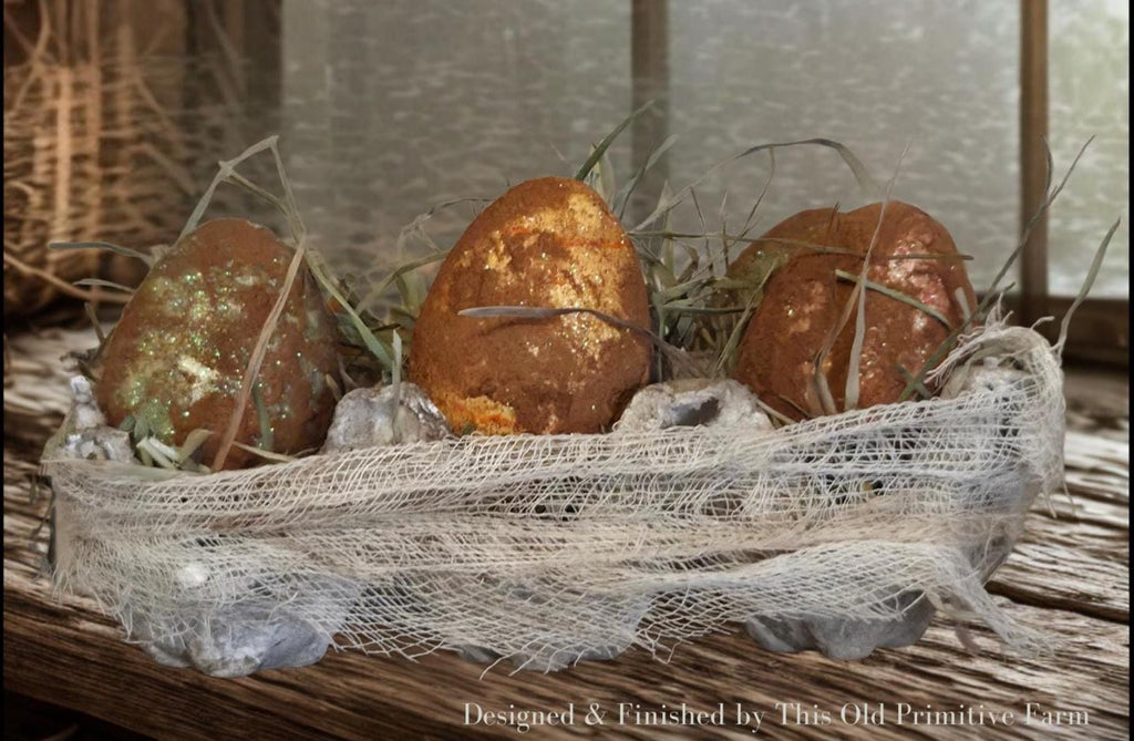 Primitive Easter Egg Carton Decor | Cinnamon Grunged Eggs | Rustic Farmhouse Spring Accent