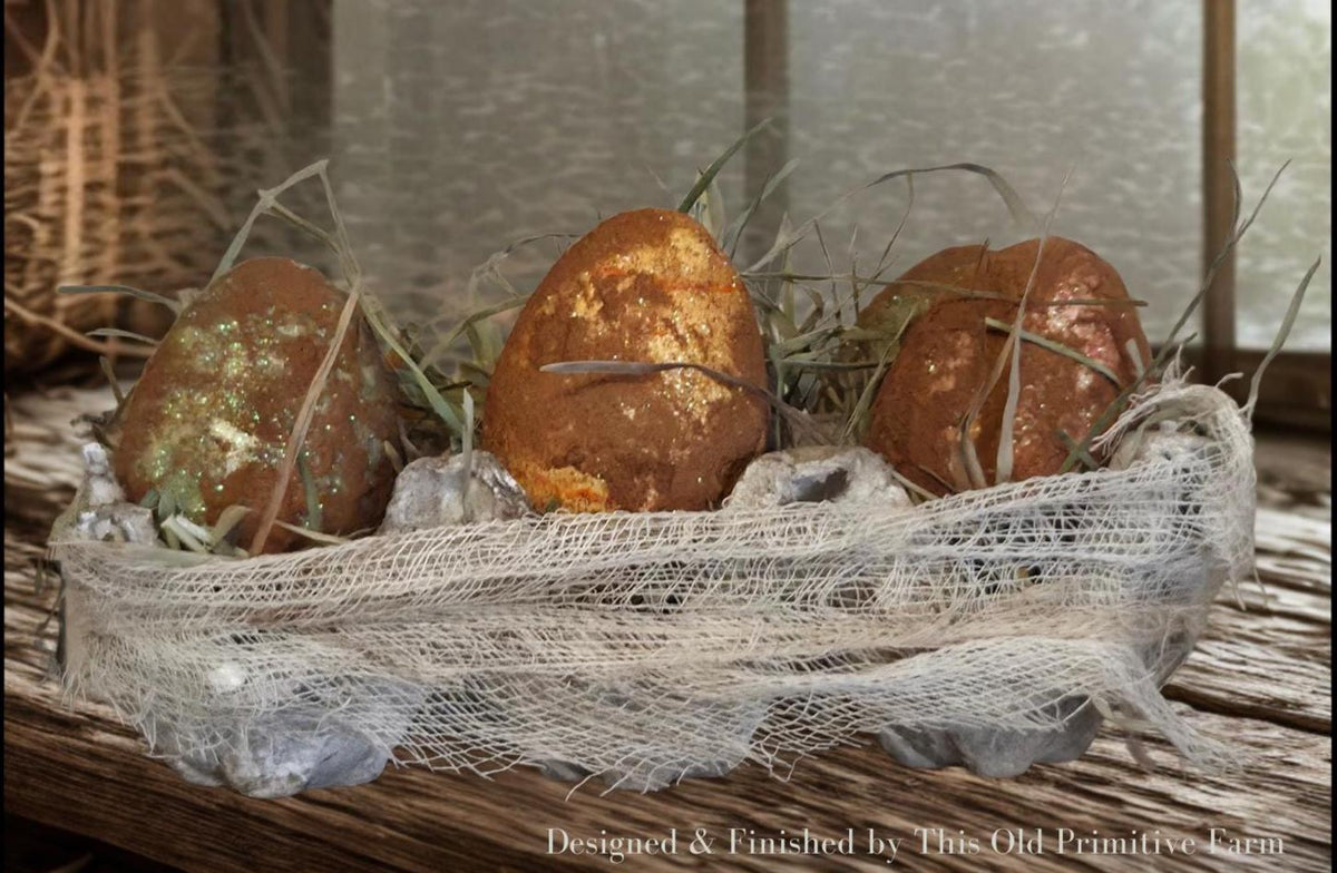 Primitive Easter Egg Carton Decor | Cinnamon Grunged Eggs | Rustic Farmhouse Spring Accent