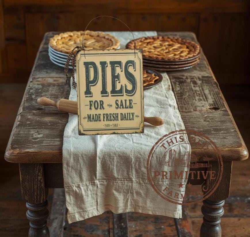 Pies Sign – Vintage Farm Bakery Folk Art Kitchen Decor
