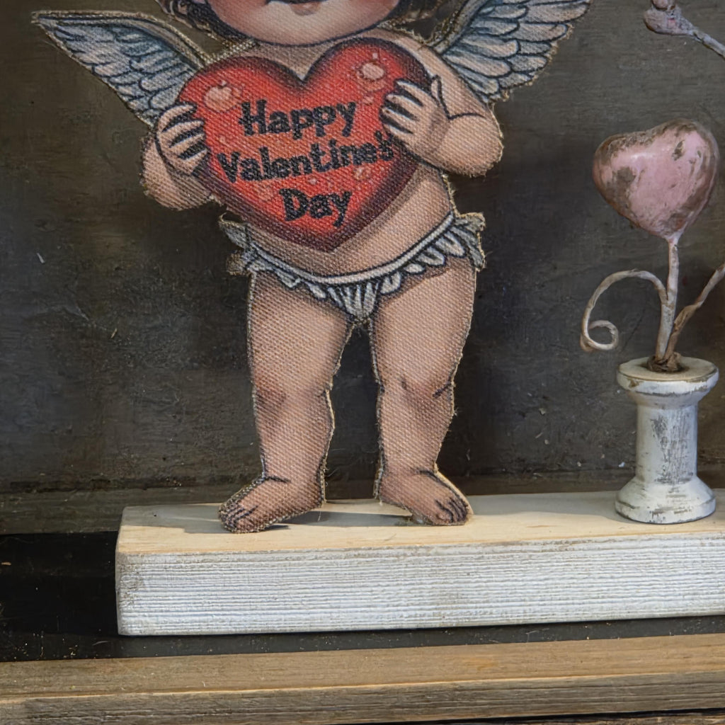 Primitive Valentine Cherub Shelf Sitter | Rustic Farmhouse Decor | Handmade Seasonal Accent