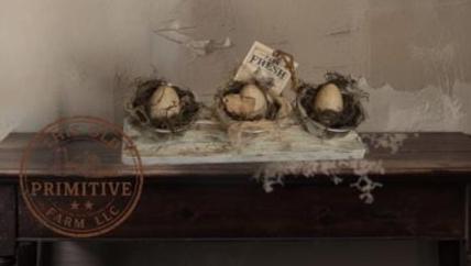 Primitive Farm Fresh Eggs Mercantile Pantry Display | Rustic Egg Bowl Shelf Sitter | Distressed Farmhouse Spring Easter Decor