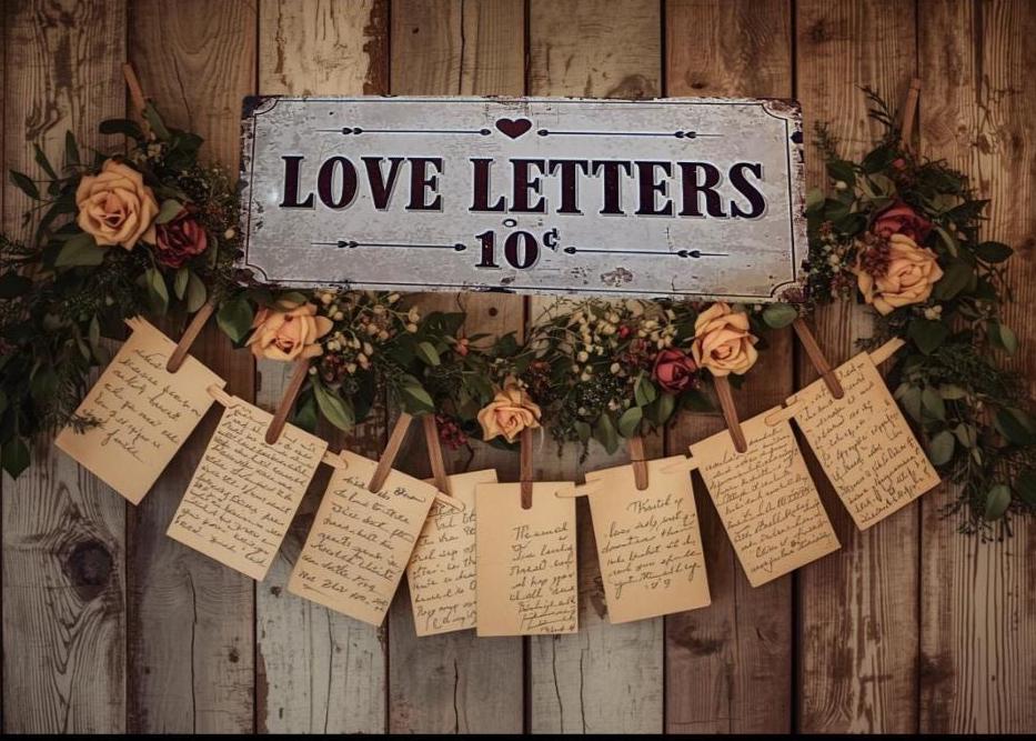 Primitive Valentine Metal Sign “Love Letters 10 cents” | Vintage Valentine Decor | Rustic Farmhouse Love Sign