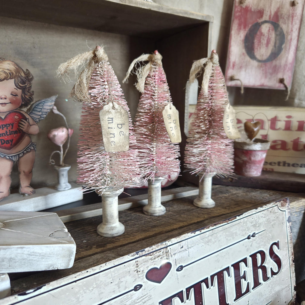 Primitive Valentine Bottle Brush Trees Set | Hand Painted Distressed Farmhouse Decor