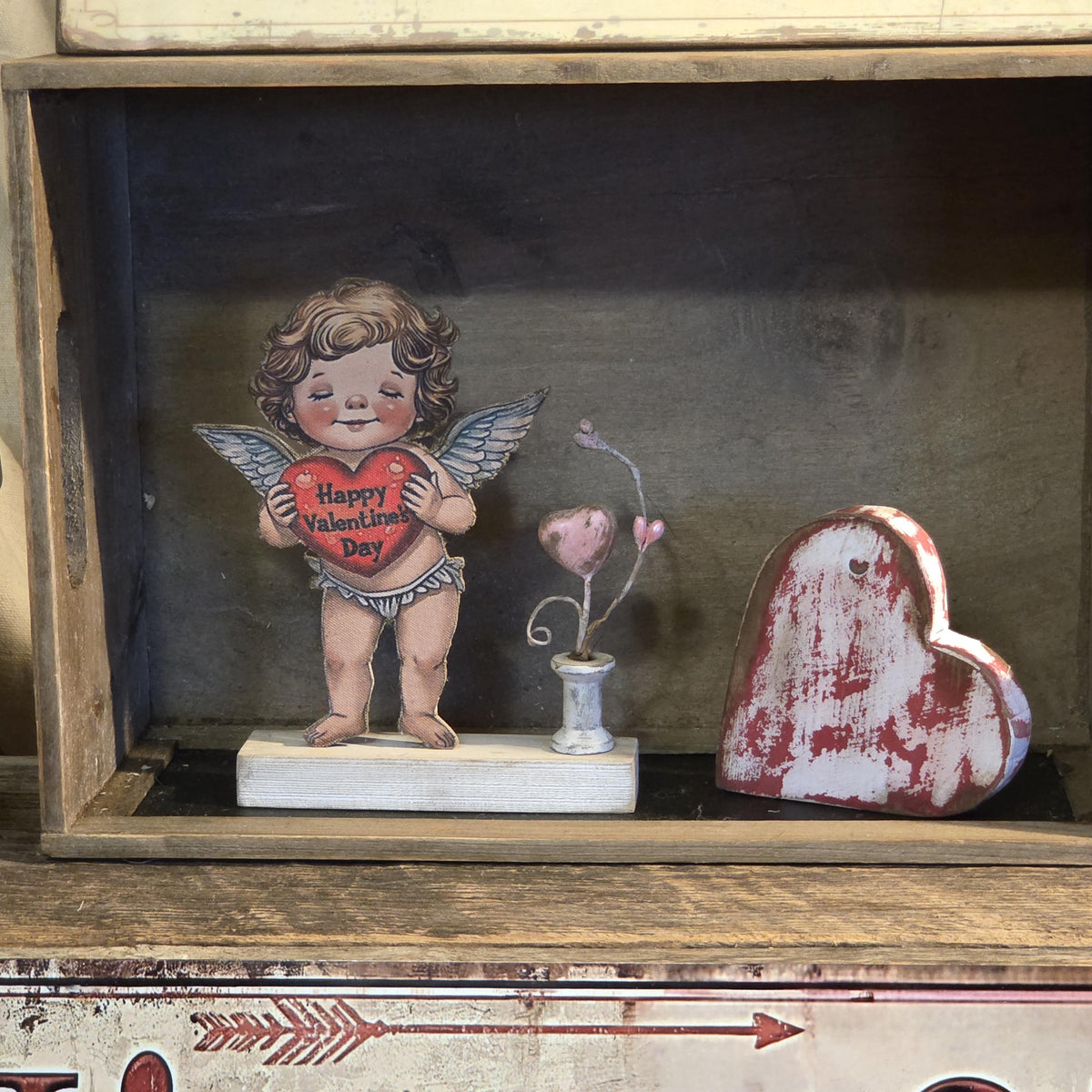 Primitive Valentine Cherub Shelf Sitter | Rustic Farmhouse Decor | Handmade Seasonal Accent