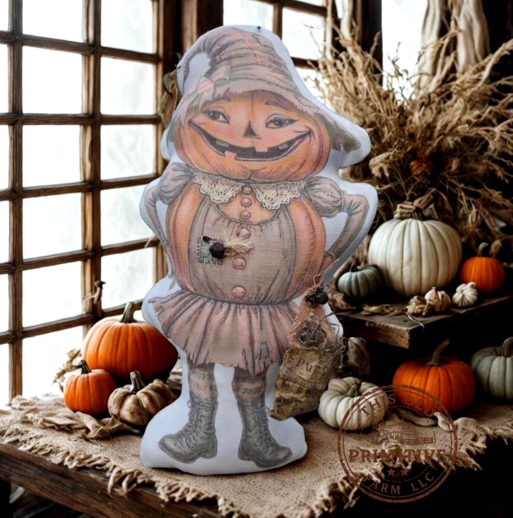 Primitive Pumpkin Patch Doll | Handmade Folk Art Autumn Decor