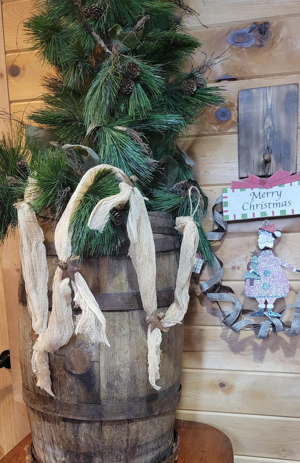 Farmhouse Christmas Garland: Coffee Stained Cheesecloth with Bells & Stars