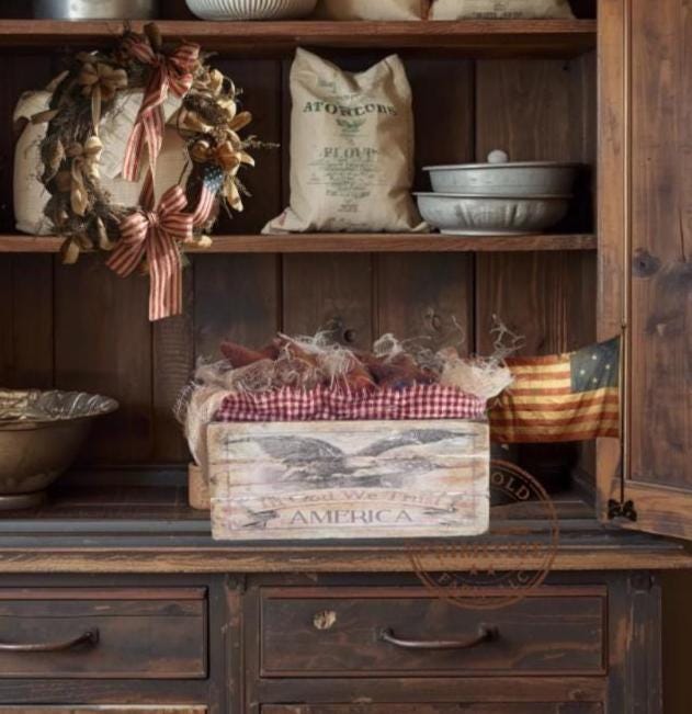 Primitive Americana Eagle Crate Display | Rustic Farmhouse Patriotic Shelf Sitter