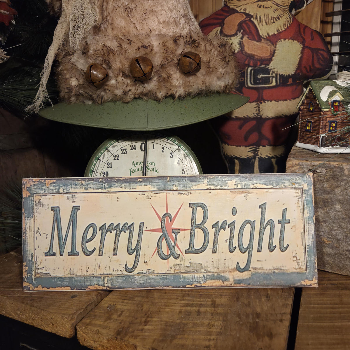 Merry & Bright Rustic Farmhouse Christmas Wood Sign (13x5)