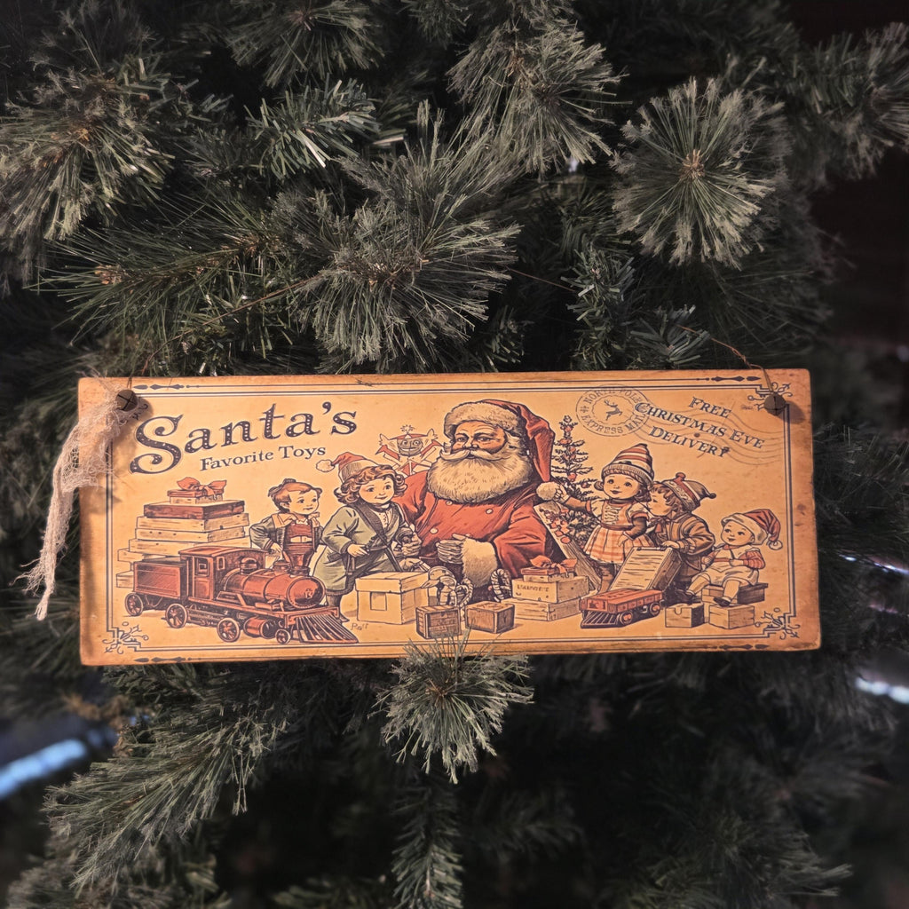 Santa's Favorite Toys Wood Sign | Rustic Farmhouse Christmas Decor (13x5")