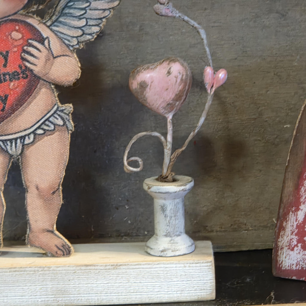 Primitive Valentine Cherub Shelf Sitter | Rustic Farmhouse Decor | Handmade Seasonal Accent
