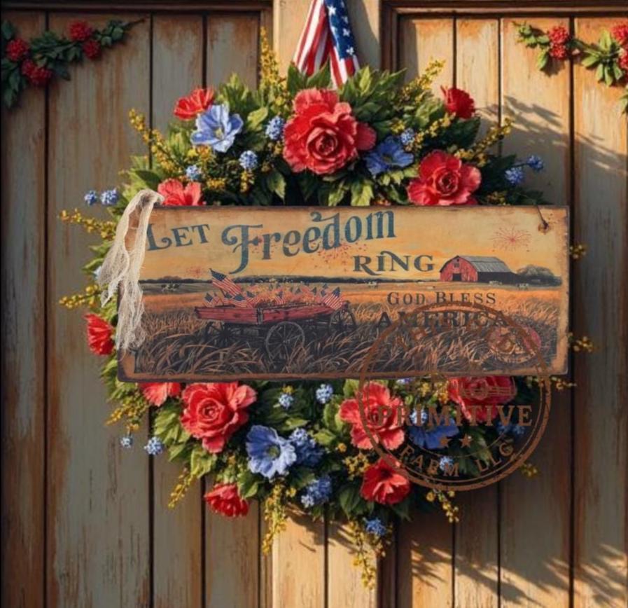 Primitive Let Freedom Ring Sign – God Bless America Patriotic Decor