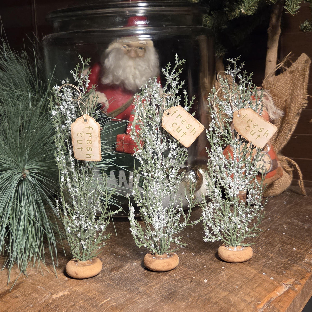 Primitive Snowy Pine Trees Set, Farmhouse Christmas Decor