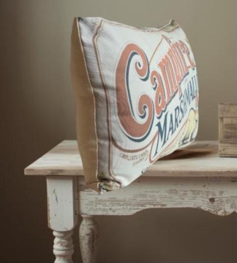 Primitive Campfire Marshmallows Pillow – Rustic Cabin Decor, Spring Edition (12x17)